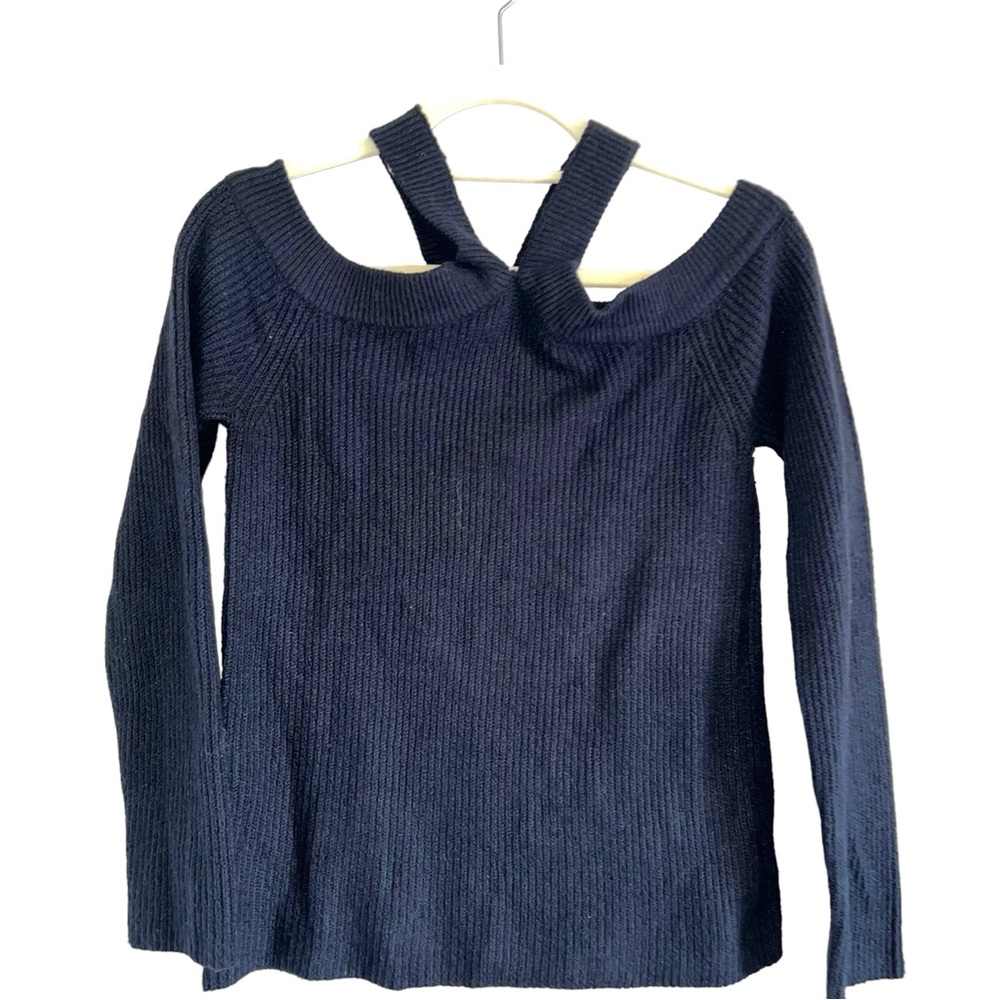 1.State Womens Size Medium Sweater Cross Neck Cold Shoulder Black